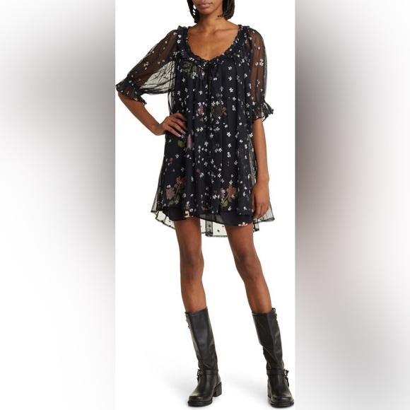 Free People Floral Black Sheer Dress - Picture 3 of 3